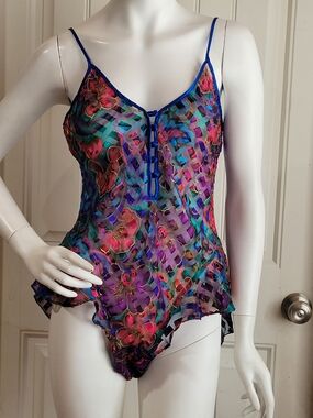 Vintage 90s Victoria's Secret Multicolor Floral Sheer Camisole Bodysuit S